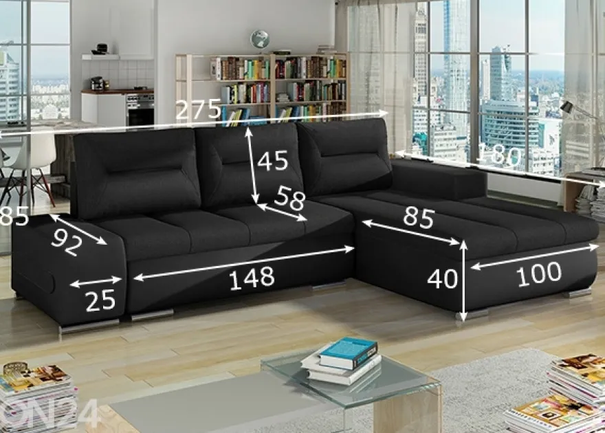 Divaanivuodesohva vuodevaatelaatikolla Detroit