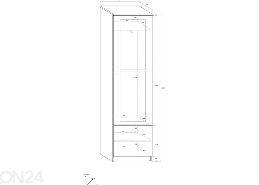 Eteiskaappi / vaatekaappi 52 cm