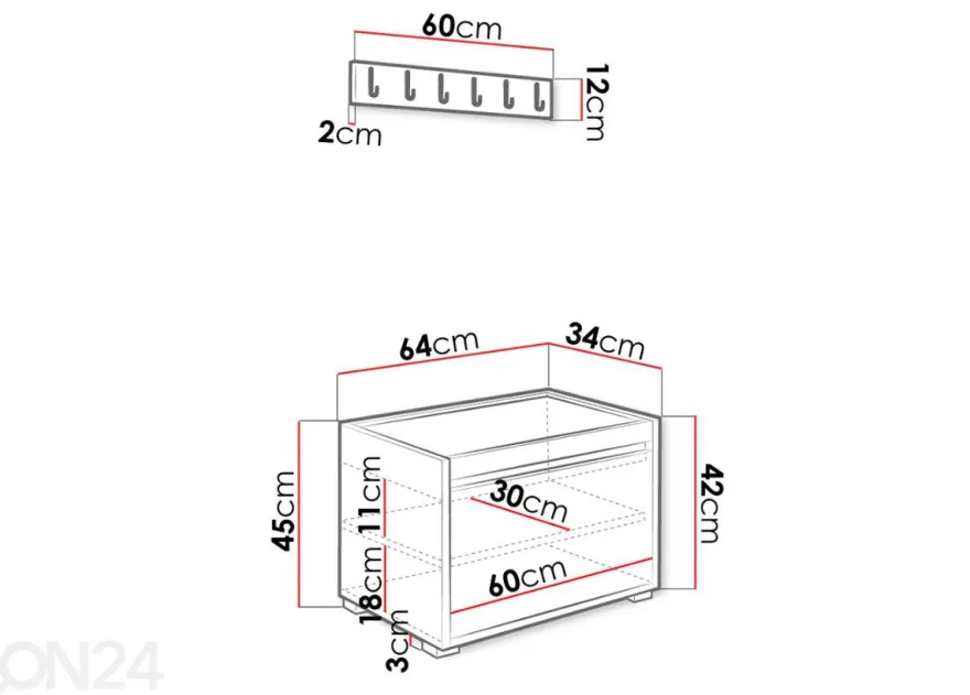 Eteiskalusteet 60 cm