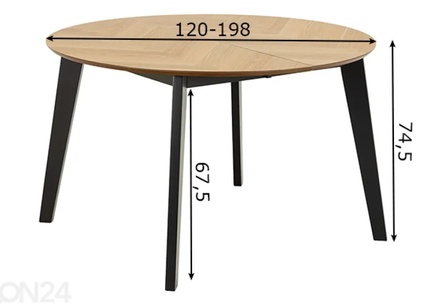 Jatkettava ruokapöytä Grace Ø120/198 cm