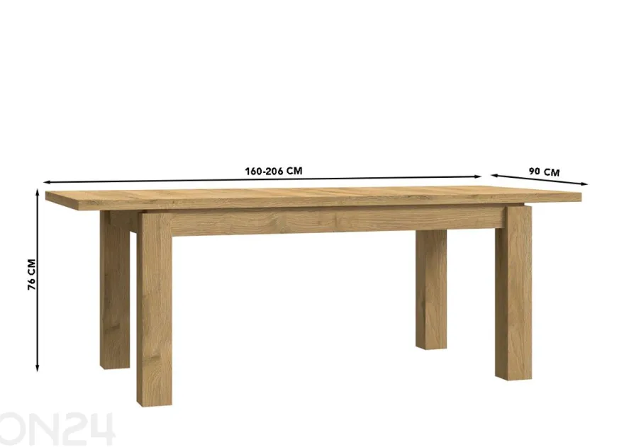 Jatkettava ruokapöytä Havanna 90x160/206 cm