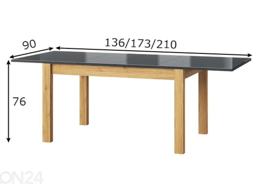 Jatkettava ruokapöytä Kama 90x136-210 cm