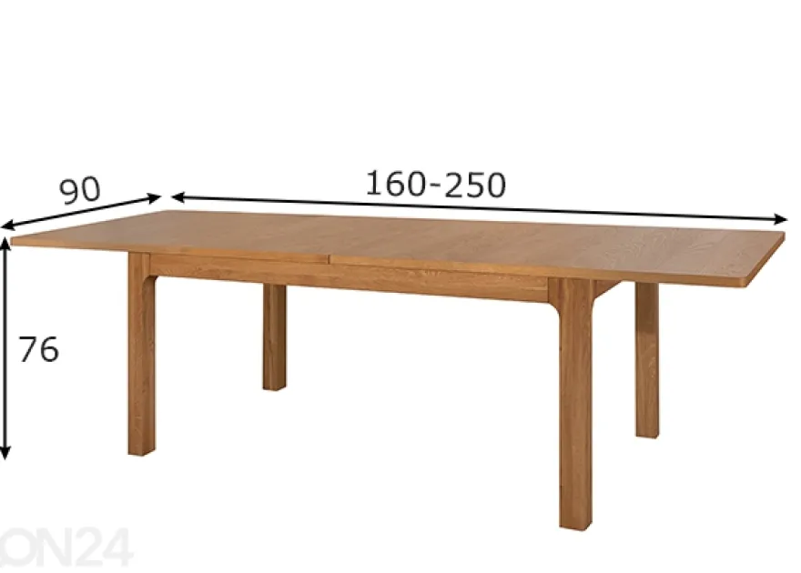 Jatkettava ruokapöytä Latina 90x160-250 cm