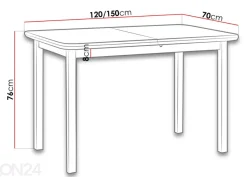 Jatkettava ruokapöytä Leena 120-150x70 cm
