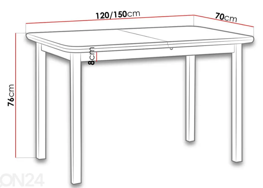 Jatkettava ruokapöytä Leena 120-150x70 cm