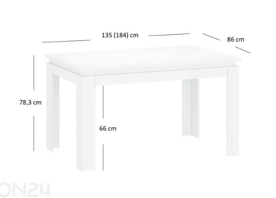 Jatkettava ruokapöytä Lingo 86x135/184 cm