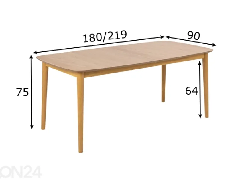 Jatkettava ruokapöytä Monz 180/219x90 cm