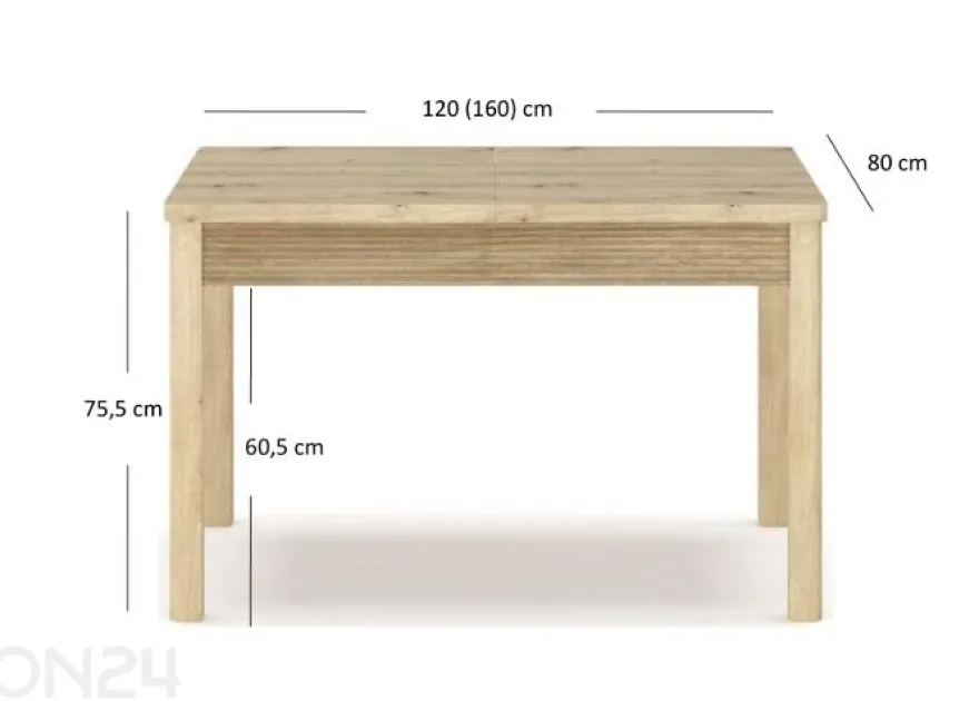 Jatkettava ruokapöytä Moris 80x120/160 cm