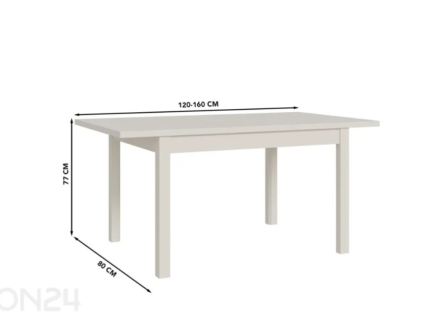 Jatkettava ruokapöytä Oak Squere 80x120/160 cm