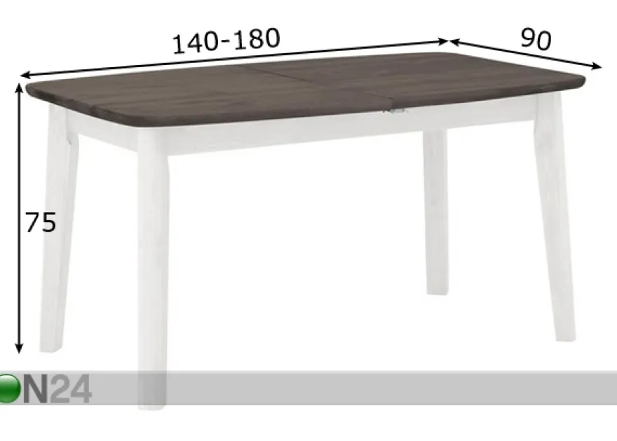 Jatkettava ruokapöytä Palermo 140-180x90 cm