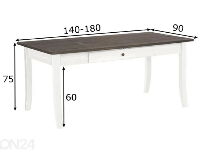 Jatkettava ruokapöytä Palermo 140-180x90 cm