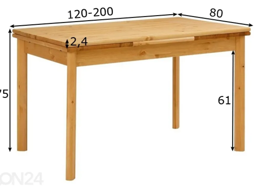 Jatkettava ruokapöytä Tirza 80x120-200 cm