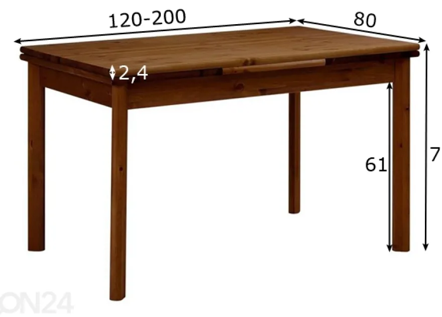 Jatkettava ruokapöytä Tirza 80x120-200 cm