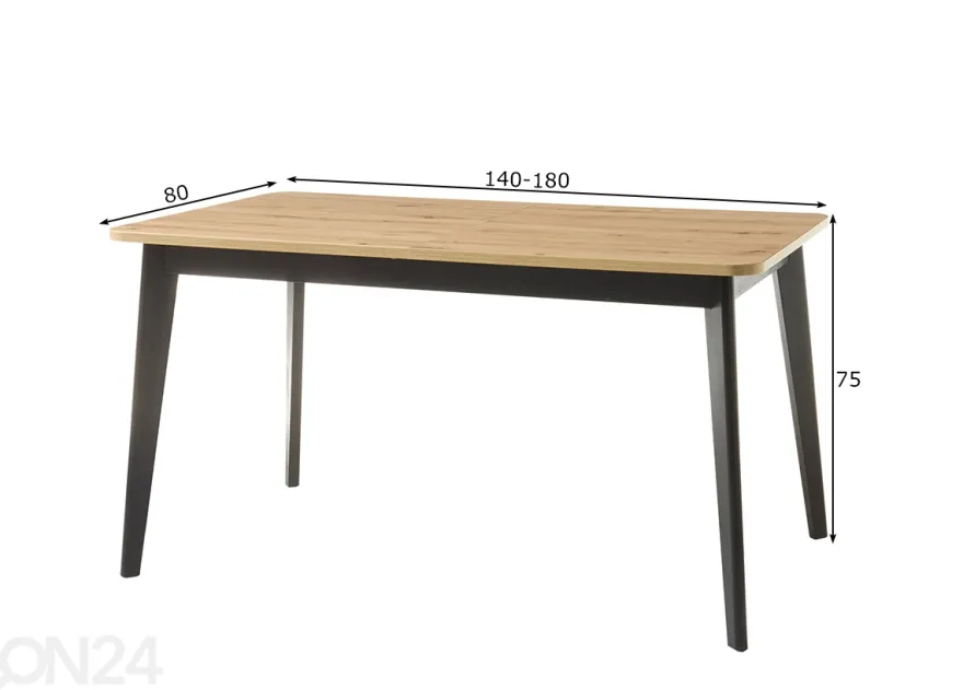 Jatkettava ruokapöytä Torge 80x14/180 cm