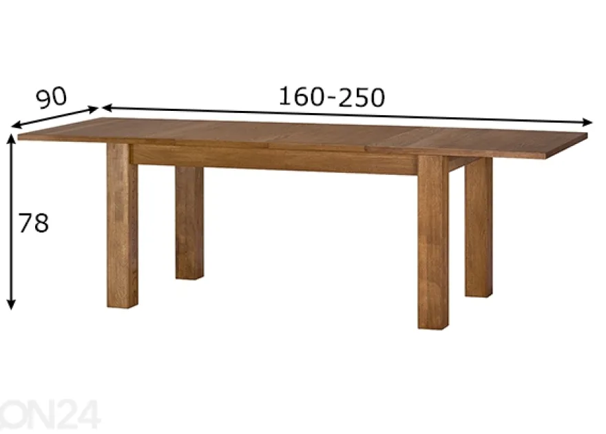 Jatkettava ruokapöytä Velvet 90x160-250 cm
