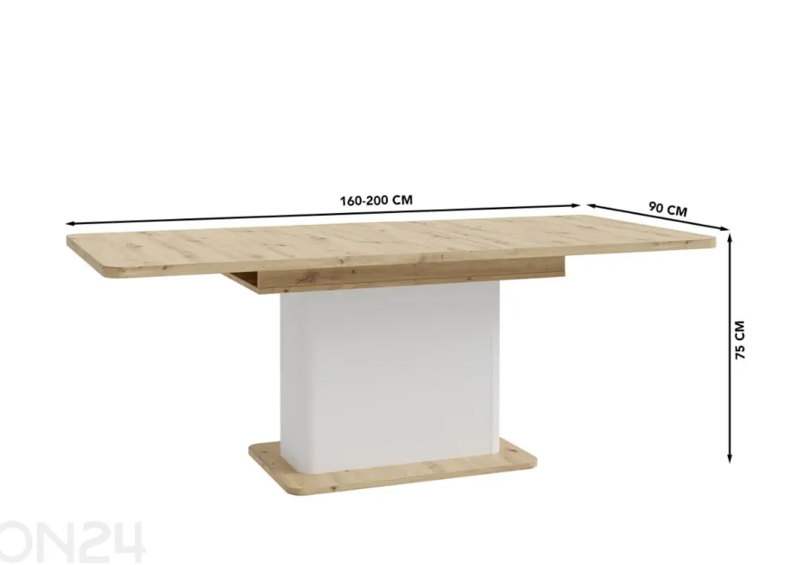 Jatkettava ruokapöytä Wardiol 90x160/200 cm