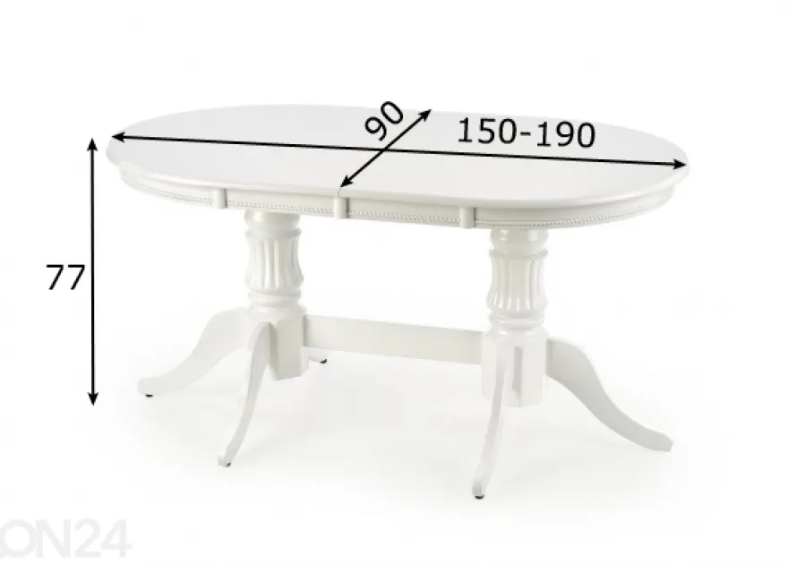 Jatkettava ruokapöytä 150/190x90 cm