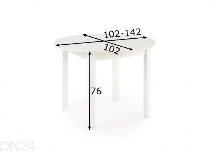 Jatkettava ruokapöytä 102/142x102 cm