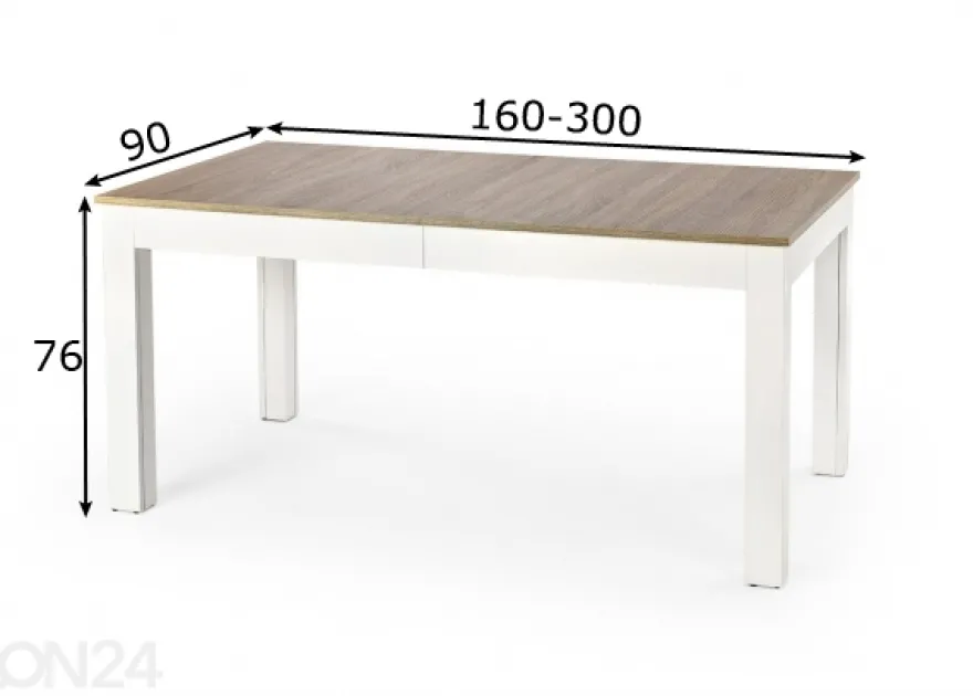 Jatkettava ruokapöytä 160/300x90 cm
