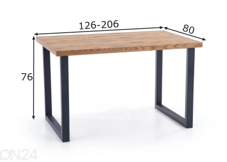 Jatkettava ruokapöytä 126/206x80 cm