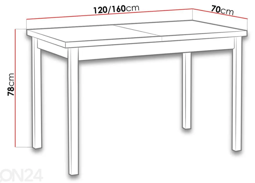 Jatkettava ruokapöytä 120-160x70 cm