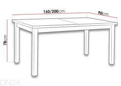 Jatkettava ruokapöytä 160-200x90 cm
