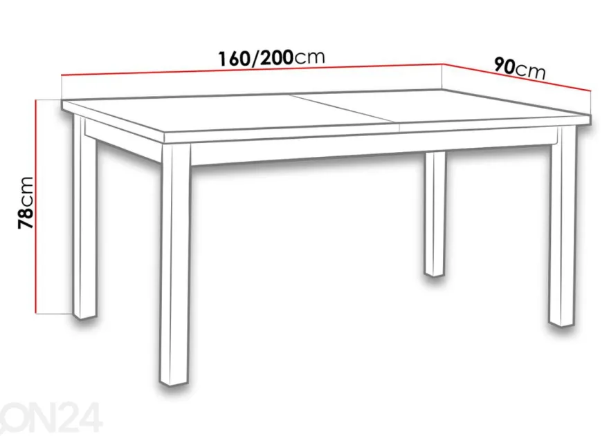 Jatkettava ruokapöytä 160-200x90 cm