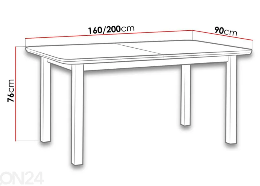 Jatkettava ruokapöytä 160-200x90 cm