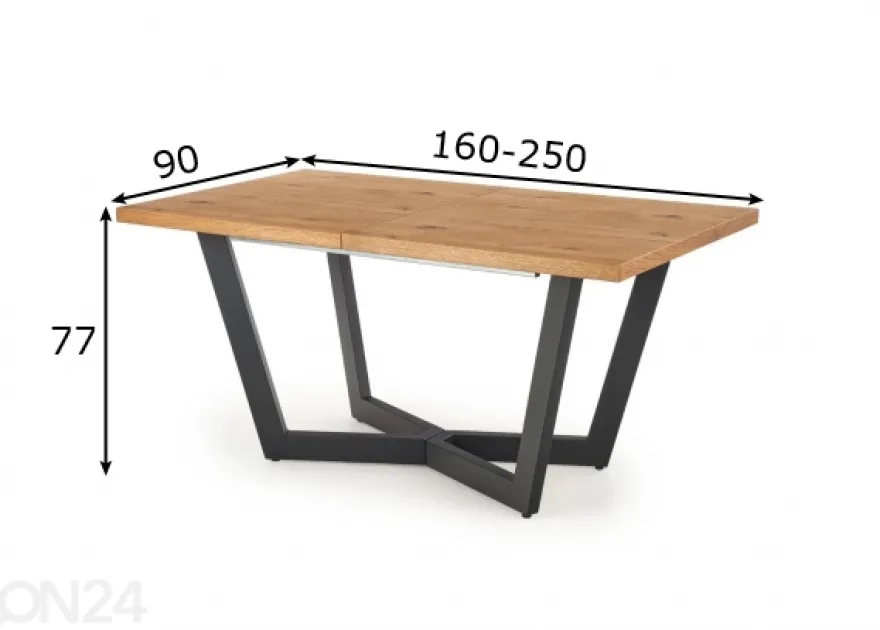Jatkettava ruokapöytä 160/250x90 cm