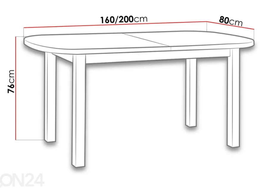 Jatkettava ruokapöytä 160-200x80 cm
