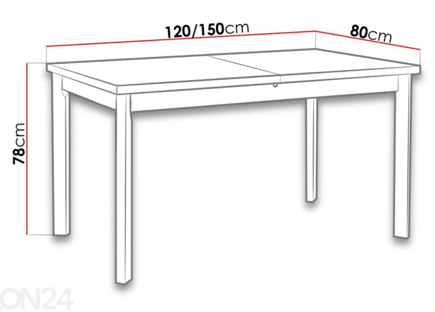 Jatkettava ruokapöytä 120-150x80 cm