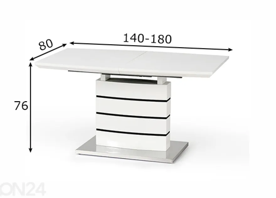 Jatkettava ruokapöytä 140-180x80 cm