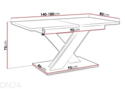 Jatkettava ruokapöytä 80x140-180 cm