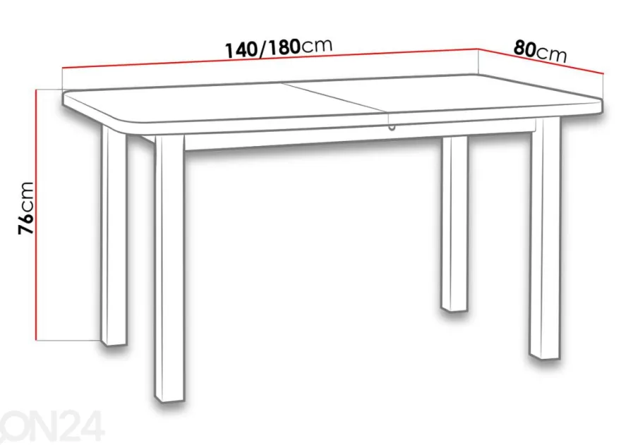 Jatkettava ruokapöytä 140-180x80 cm