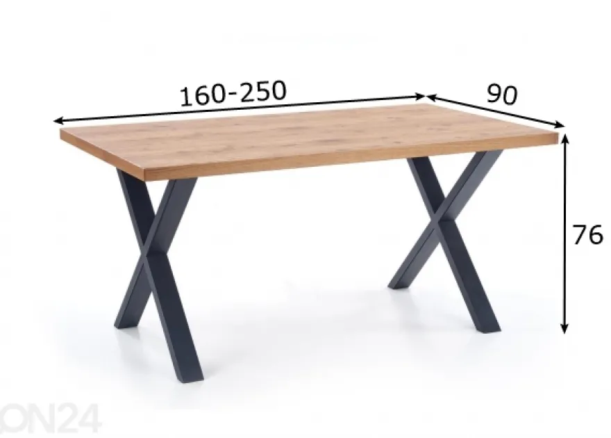 Jatkettava ruokapöytä 160/250x90 cm