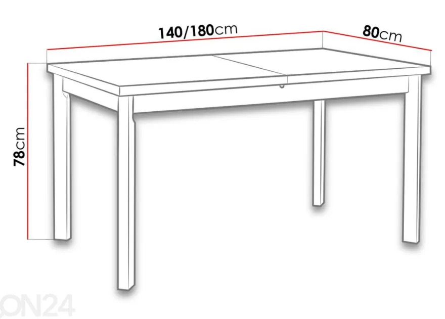 Jatkettava ruokapöytä 140-180x80 cm