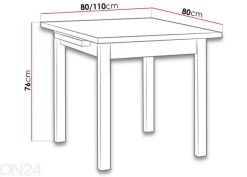 Jatkettava ruokapöytä 80-110x80 cm