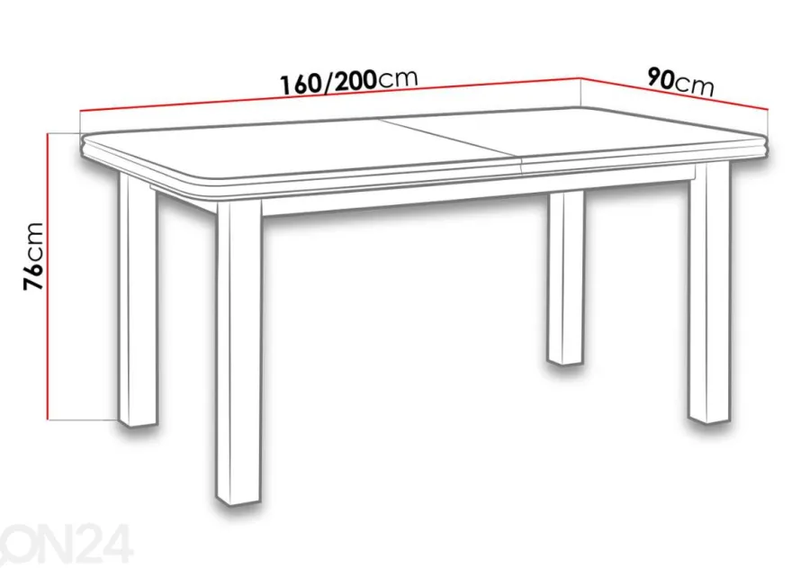 Jatkettava ruokapöytä 160-200x90 cm