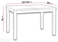 Jatkettava ruokapöytä 120-150x80 cm