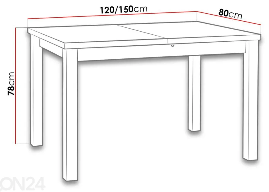 Jatkettava ruokapöytä 120-150x80 cm