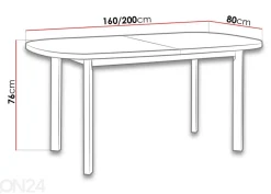 Jatkettava ruokapöytä 160-200x80 cm