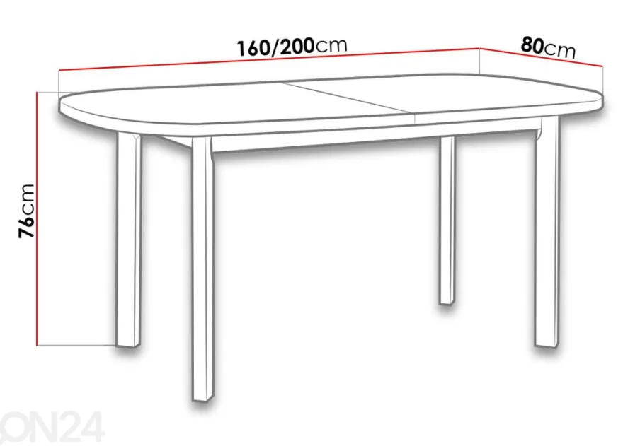 Jatkettava ruokapöytä 160-200x80 cm