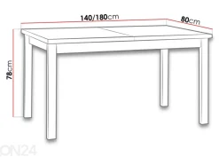 Jatkettava ruokapöytä 140-180x80 cm