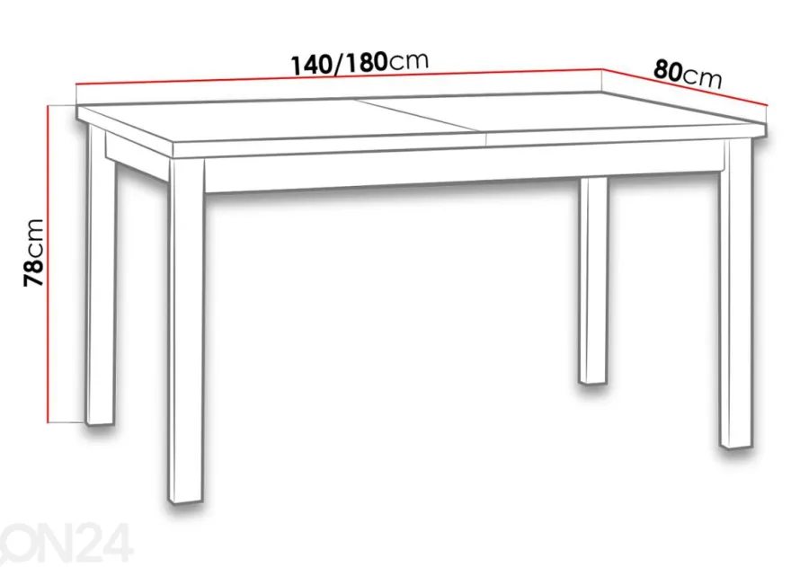 Jatkettava ruokapöytä 140-180x80 cm