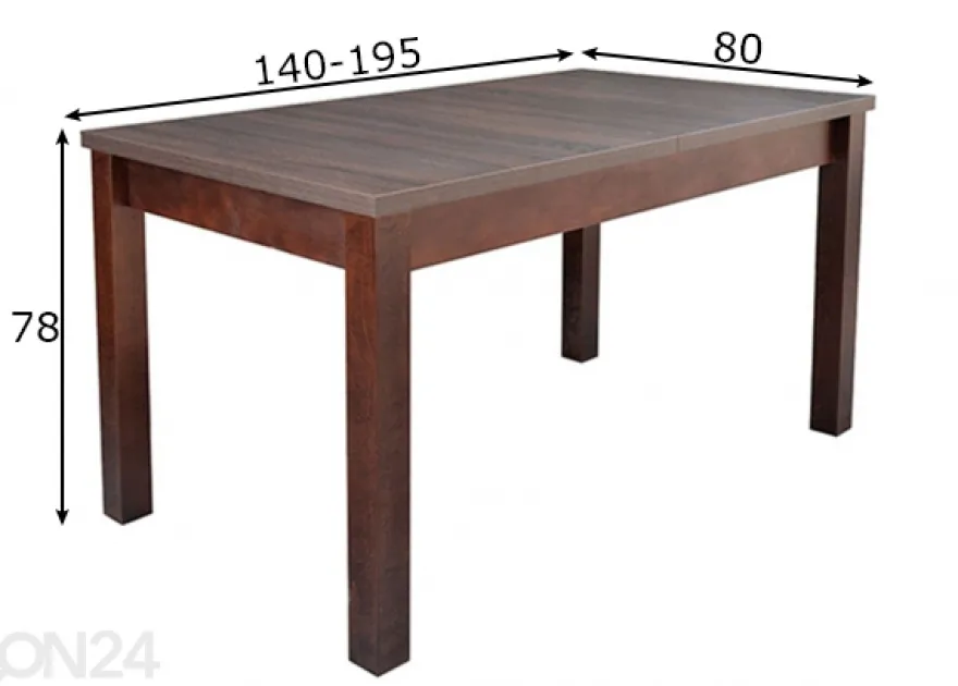 Jatkettava ruokapöytä 140-195x80 cm