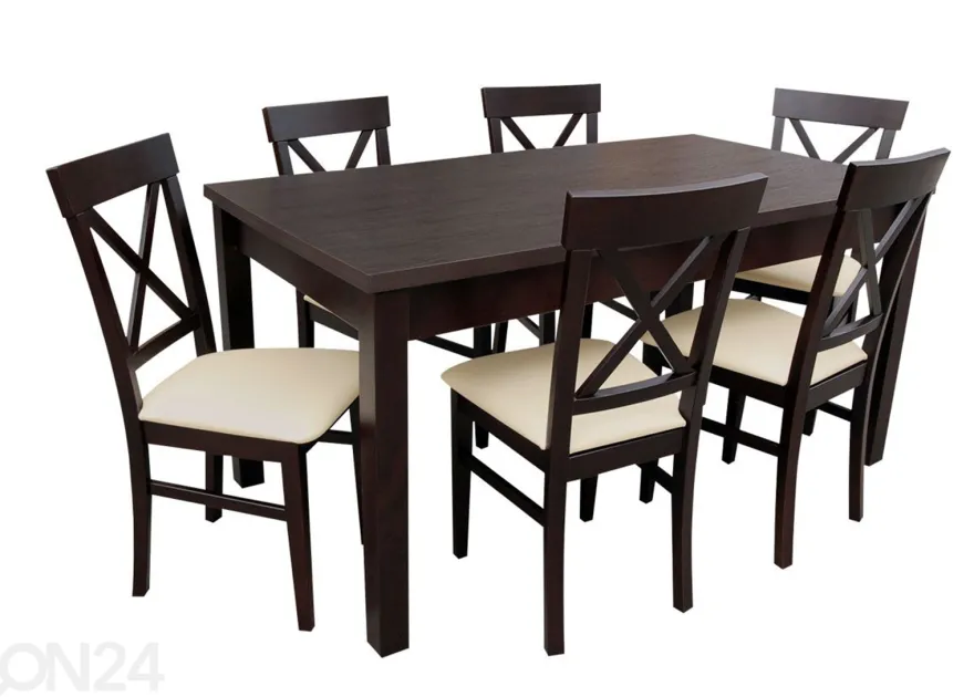 Jatkettava ruokapöytä 80x160-200 cm + 6 tuolia