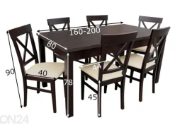 Jatkettava ruokapöytä 80x160-200 cm + 6 tuolia