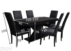 Jatkettava ruokapöytä 90x160-210 cm + 6 tuolia