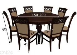 Jatkettava ruokapöytä 150x150-200 cm + 8 tuolia