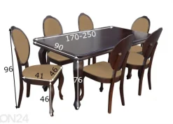 Jatkettava ruokapöytä 90x170-250 cm + 6 tuolia